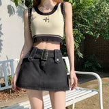 Y2K Design High Waist Denim Skirt Women's Large Size Slim A-Line Short Skirt Pants with