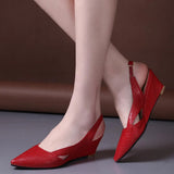 Sgesvier Black Red White Pointed Toe Women Sandals Shoes Woman Footwears Slip On Wedges Heel Shoes Sandalias Mujer Sapatos