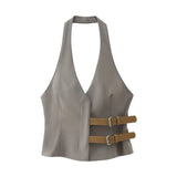 Spring Style With Belt Collar Vest 1255882 Pleated Pants