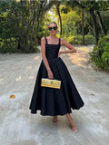 Square Neck Sleeveless Backless Maxi Dress Women High Waist Corset Solid Dresses 2024 Fashion Lady Formal Party