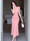 Zingj Shot South Korean Chic Summer High-Level Round-Collar Stripes Hit Color Splicing Bag Buttocks Slim Knitted