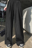 Summer Women Pants Wide Leg Trousers High Waist Ice Slik Pant Elastic Waist Loose Straight Baggy Pants Woman