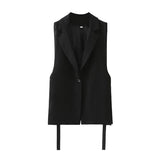2024 New Vintage Suit Collar Black One Button Cardigan Pure Korean Temperament Commuter