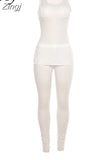 Women Two Pieces Sets Knitting Solid Sleeveless Split Tops+High Waist Pants Thin Summer Sporty Suit Casual