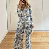 Women's Dress 2025 Set Fashion Print Collar Shirt Languid Spring And Summer Fashion Set