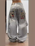 Y2K Gothic Jeans Male High Street Personality Pattern Loose Straight Tube