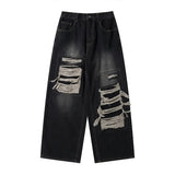 Retro Distressed Patch Ripped Design Niche Ripped JeansOutfit