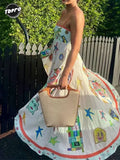 Printed Pockets Strap Long Dress For Women Causal Loose Sleeveless Backless Dresses 2024 Summer New Female Vacation