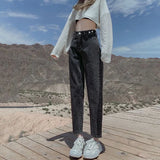 Zingj Jeans Women's Loose Straight Autumn Dress 2024 New High Waist Show Skinny Pants Black And Gray Daddy Turnip Pants-Outfit