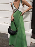 Patchwork V-neck Strapless Maxi Dress Female Sleeveless Spring Slim Elegant Fashion Party Dress For Women Long Dress