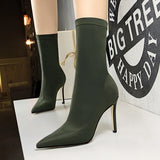 Zingj Simple Women's Boots Thin Heel Ultra High Heel Sexy Nightclub Pedicure Show Thin Pointed Lycra Elastic Ankle