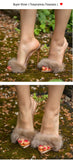 Onlymaker Peep Toe Mules Artificial Fur Slip On Gold White Thin High Sandals Big Size High Quality Summer Women Brand