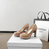 New Korean Version Of Single Shoes Waterproof Table Women's Shoes Coarse Heel High Heels Round Head With Patent Leather Princess Women's