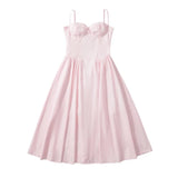 New French Style Slim And Solid Color Suspender Dress In