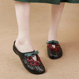Zingj Summer New Flat-Soled Low-Heeled Women's Shoes National Style Leather Flower Slippers Hollowed-Out Breathable Comfortable Hole