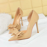 Zingj Korean Version Of Fashion Sweet High-Heeled Shoes Super High Heel Shallow Mouth Tip Head Side Hollow Bow Single