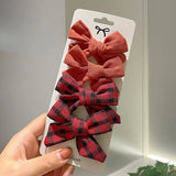 Pcs/set Cotton Linen Leopard Print Hair Bows With Clip For Girls Plaid Hair Clips Barrettes Hairpins Headwear Hair