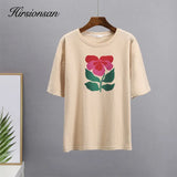 Summer Harajuku Floral Printed T Shirt Women Elegant 100% Cotton Graphic Tee Casual Oversized Plus Size Female