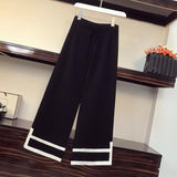 Women's Knitted Two Piece Suits Color Contrast Loose Pullover Sweater Jumpers And Wide Leg Pants Plus Szie