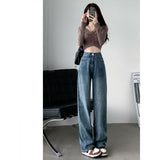 Zingj Size Women's Pear Wear With White Jeans Female Autumn Loose Wide Legs Show Thin Straight Down Pants-Outfit