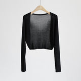 Zingj Silk Cardigan Long-Sleeved Buttonless Shawl Ultra-Thin Knitted Sunscreen Shirt With V-Collar Of Women's Air-Conditioning