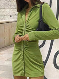 Ruched Velvet Shirt Mini Dress- Outfit