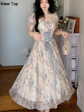 Fashion Lace Fairy Midi Dress Summer Kawaii Puff Sleeve Princess Evening Party Vestidos Women Casual Lolita Dress