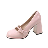 Zingj 2024 New Bow Buckle Belt Single Shoes Sweet Vintage French Pink Thick High Heels Mary Jane Shoes Woman-Outfit