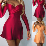 Sexy Off Shoulder Long Sleeve Solid High Waist A Line Mini Bodycon Dress Ball Gowns Party Wear Sexy Robes Femme 2023