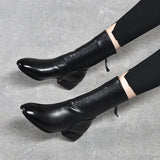 Zingj Boots Women's Autumn And Winter Style Round Head In The Middle Tube Thick-Heeled Boots Rear Zipper Fashion Boot Head Layer