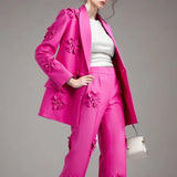 2025 New Fashion Temperament Commuter Suit Collar Jacket Pants Three-Dimensional Flower Suit