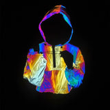 New Fish Scales Dazzle Color Reflective High-Waisted Short Jacket Female Feel Crop Coat Loose Jacket Tide-Outfit