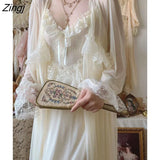 Sweet Vintage Fairy Dress Women 2022 Autumn Lace Sexy Casual Korean Dress Female Court Chiffon Elegant Long Strap