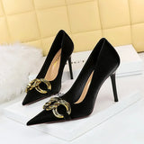 Zingj Fashion Banquet Women's Shoes Heel High Heel Shallow Pointed Big Metal Buckle Single Shoes High