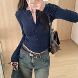 Single-Breasted White Long-Sleeved T-Shirt Women's Autumn New Stretch Slim Minority Bottomed