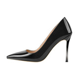 Onlymaker Women's Shoes Pointed Toe Black Red Patent Leather Metal Heels Fashion Dress Wedding Party Big Size Lady Thin
