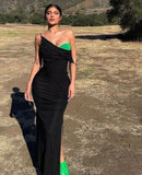 Green Contrast Black Slit Midi Dress-Outfit
