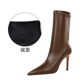 Zingj Winter Fashion Simple Thin Heel High Heel Pointed Head Sexy Nightclub Show Thin Short Boots Women Thin