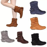 Autumn And Winter New Station Size 43 Flat Bottom Belt Buckle Women's Short Boots Lindrical Head Women's