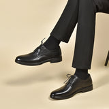 Zingj Men's Leather Shoes 2024 Autumn And Winter Round Head Lace Single Shoes Black Head Cowhide Business Dress Shoes Professional Flat-Soled Men's