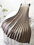 Designer Women Spring Autumn Elegant Chic Solid Pleated Skirt High Waist Luxury Fashion With Elastic Female