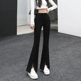 Zingj Suit Bell Bottom Pants Children 2024 Autumn New High Waist Show Thin Feeling Pants Slit Casual Micro Pants-Outfit