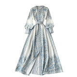 Zingj Court Wind Is Amazing, The Skirt Feels Elegant, The Printing Temperament Is Elegant, The Vertical Collar Is Single-Breasted, The Waist Is Slim, And The Dress Is With Large