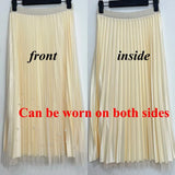 Both Sides Wear Pearls Mesh Skirt Women 2025 Summer Velvet High Waist Long Skirts Woman Solid Color A Line Pleated Skirts 211-0-Outfit