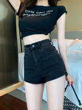 Jean Shorts Women Summer High Waisted Solid Hot Short Jeans For Ladies Elastic High Waist Denim Shorts Women