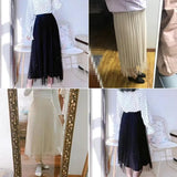 Both Sides Wear Pearls Mesh Skirt Women 2025 Summer Velvet High Waist Long Skirts Woman Solid Color A Line Pleated Skirts 211-0-Outfit