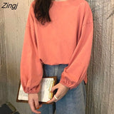 Sleeve T-shirts Ins College Spring Fall Basic Korean Harajuku Simple Girls Tops All-match Lantern-Sleeve Fashion Femme