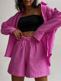 Tracksuit 2022 Shirt Shorts Two Piece Set Green Long Sleeve Top And Mini Shorts Suit Female Summer Lady Fashion