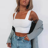 Neck Sleeveless Summer Crop Top White Women Black Casual Basic T Shirt Off Shoulder Cami Sexy Backless Tank