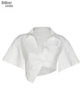 Irregular Shape Sexy Y2K T-Shirts Women 2023Summer Short Sleeve Deep V-Neck Hollow Tops Skinny Wild Tees